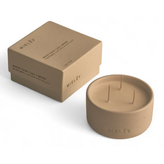 Hand-Crafted Ceramic Candle (witte tulp/lelie/hout) Mielēv